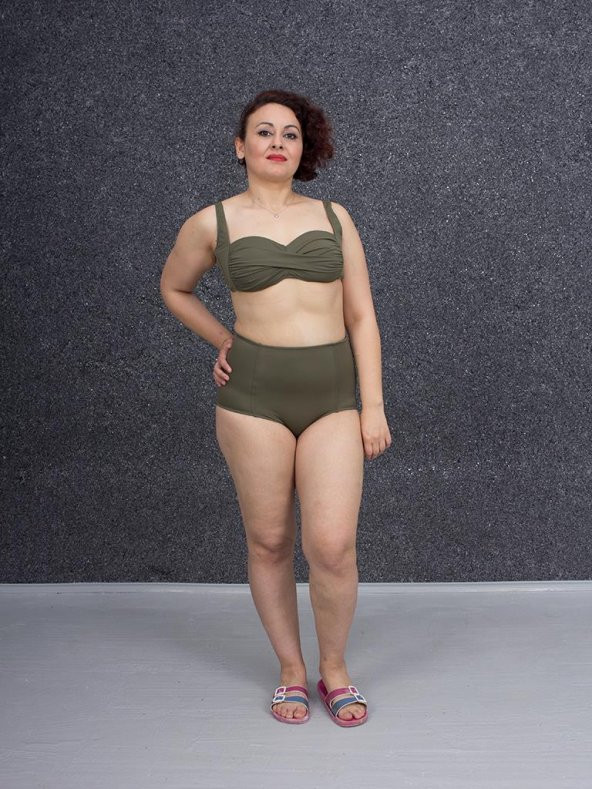 Truva Xxl Büyük Beden Kadın Giyim Yüksek Bel Bikini Renkli B010 - 3