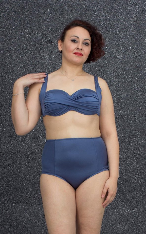 Truva Xxl Büyük Beden Kadın Giyim Yüksek Bel Bikini Renkli B010 - 6