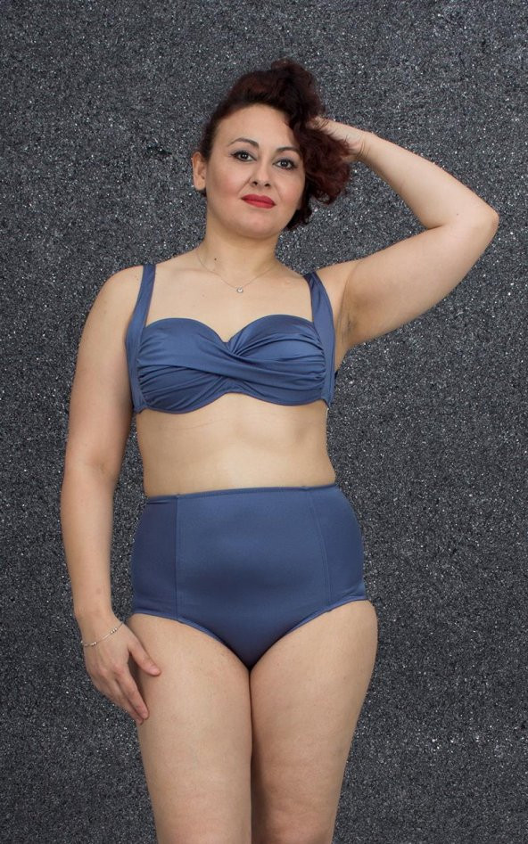 Truva Xxl Büyük Beden Kadın Giyim Yüksek Bel Bikini Renkli B010 - 7