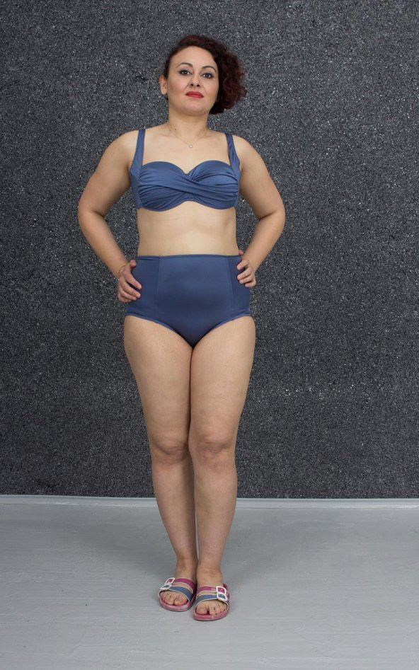Truva Xxl Büyük Beden Kadın Giyim Yüksek Bel Bikini Renkli B010 - 9