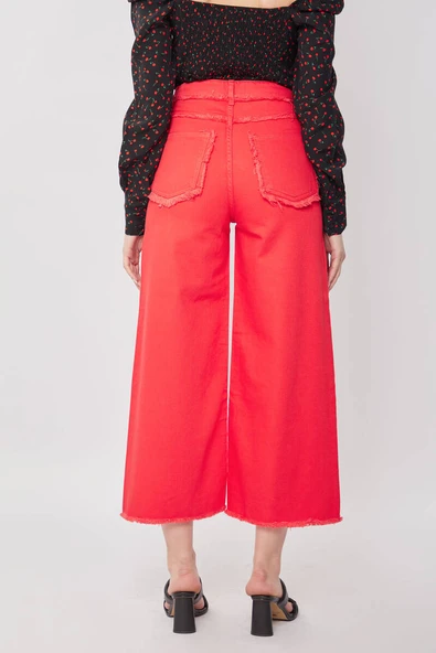 Kadın Püskül Detaylı Culotte Pantolon Kırmızı - Resim 4