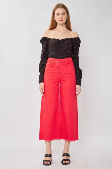Kadın Püskül Detaylı Culotte Pantolon Kırmızı - Resim 2
