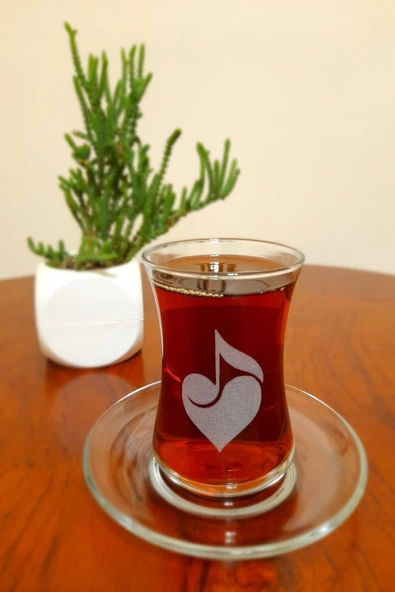 Notalı Kalp Işlemeli 6lı Çay Seti 155 cc