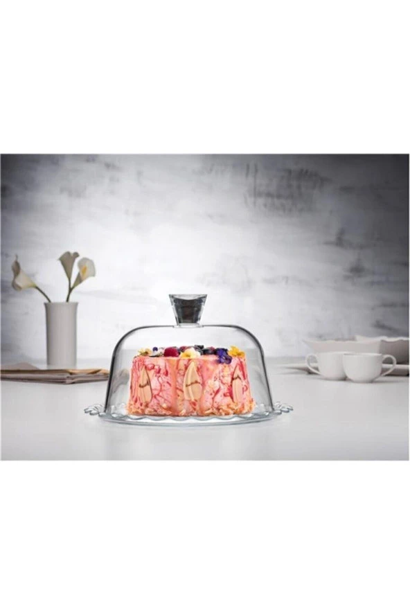 Patisserie Kek Fanusu Cam Kapaklı Sunum Tabağı ( 96874 )