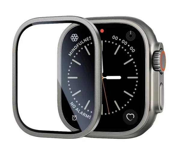 Apple Watch Ultra 49mm Zore ALM-01 Metal Çerçeveli Ekran Koruyucu  Gümüş