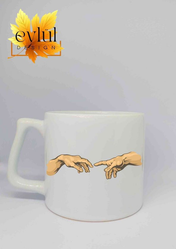 Gods Touch Michelangelo Özel Tasarım Baskılı Lüks Seramik Kupa Bardak Hediye Çay-kahve Bardağı