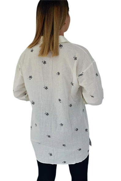 Kadın Krem Çiçekli Gömlek 71321 BGL-ST02905 - Resim 6