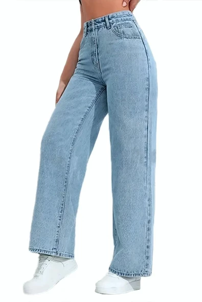 Kadın Yüksek Bel Palazzo Kot Pantolon BGL-ST02910 - Resim 7