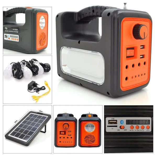 SOLAR KAMP LAMBASI ACİL DURUM IŞIĞI ŞARJLI BT/USB/SD/FM DAT AT-9011B