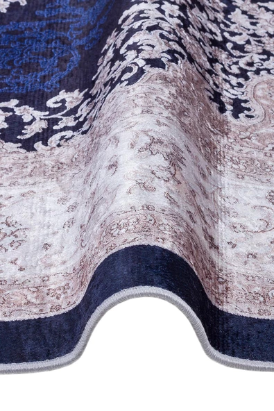 Klasik Desen Pamuk Taban Yıkanabilir Dijital Baskılı Halı  LACİVERT 200X290 - 3