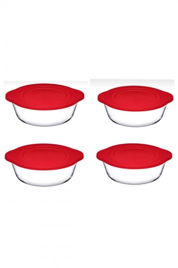 Borcam Yuvarlak Tencere Kırmızı Kapaklı 4 Adet - 840cc