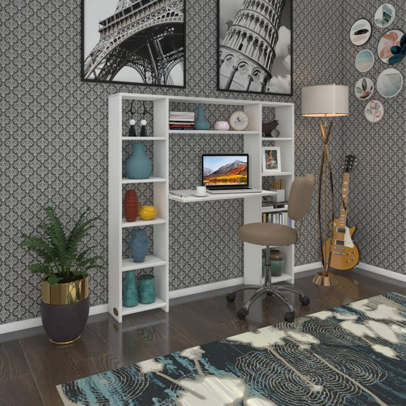 Kenzlife bilgisayar çalışma masası senna byz 140*130*20 kitaplıklı ofis sekreter laptop