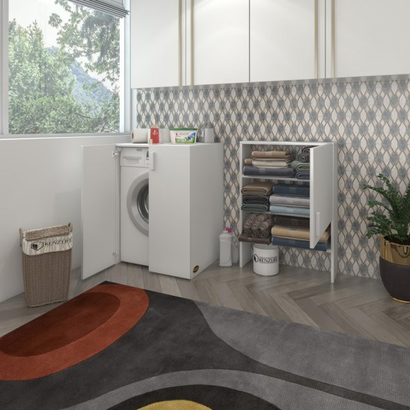 Kenzlife çamaşır makinesi dolabı kasparovmdf byz 180*066*55-20  100 mdf full mdf banyo kapaklı arkalıksız - 2