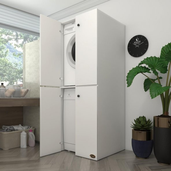 Kenzlife çamaşır-bulaşık makinesi dolabı kapaklı roksanamdf byz 180*70*60  100 mdf full mdf banyo çift katlı arkalıksız