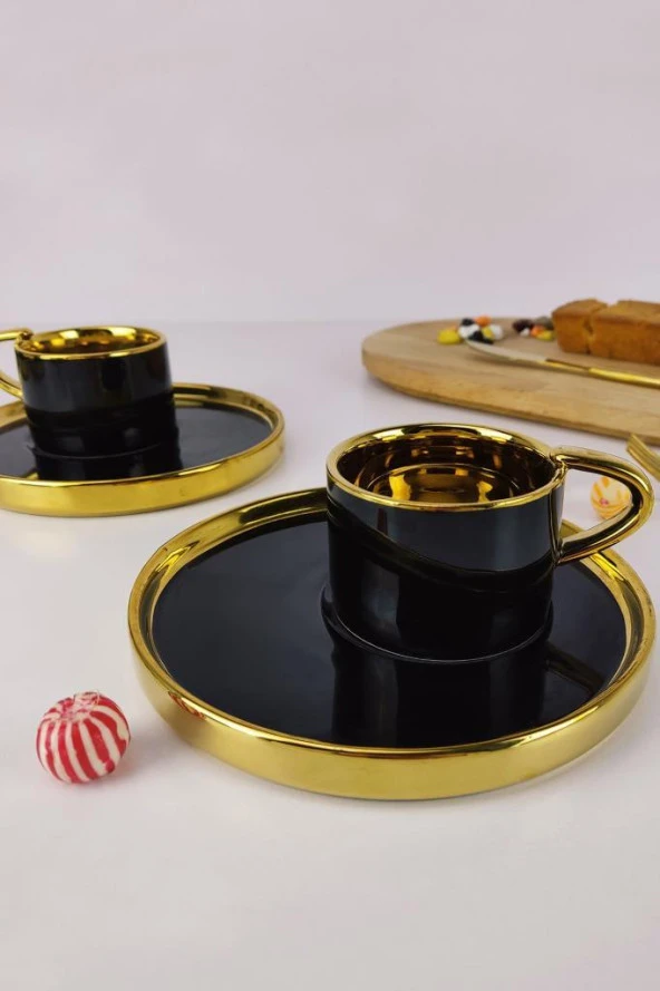 Digithome Kosova Porselen 2 Kişilik Yaldızlı Kahve Fincan Takımı Siyah - İST-85 ürün görseli