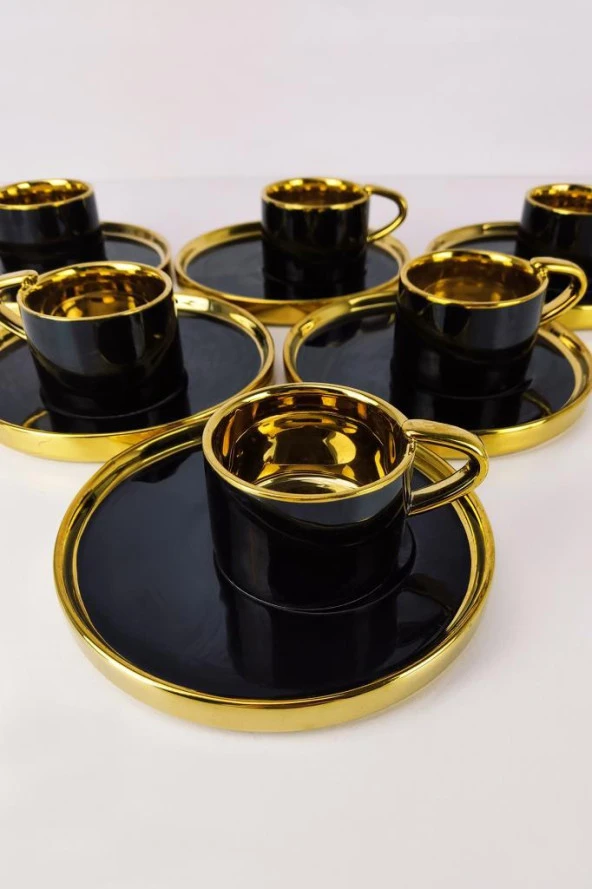 Digithome Kosova Porselen 2 Kişilik Yaldızlı Kahve Fincan Takımı Siyah - İST-85 - Resim 4