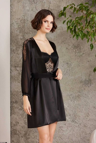 Pierre Cardin 6 Lı Saten Gecelik Çeyiz Takım Siyah - 5