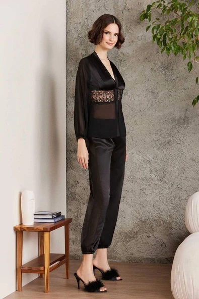 Pierre Cardin 6 Lı Saten Gecelik Çeyiz Takım Siyah - 6