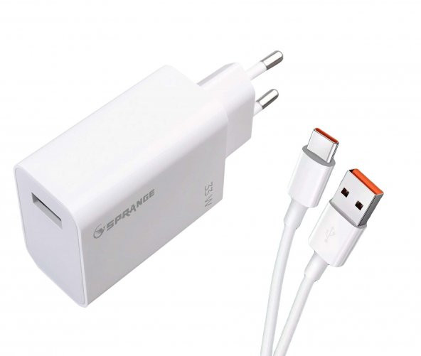 Sprange PTX33 33W Qualcomm Quick Charge 4.0 Şarj Başlık USB -Type-C Data & Şarj Kablosu