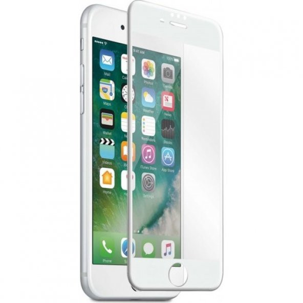 iPhone 6S Plus Kırılmaz Cam Tam Kaplayan Ekran Koruyucu - Beyaz