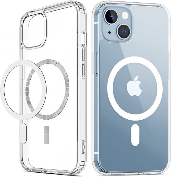 iPhone 14 Kılıf Magsafe Wireless Kablosuz Şarj Destekli Kristal Şeffaf Darbe Emici Kapak Tacsafe