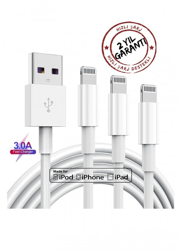 Apple iPhone Şarj Kablosu 1 Mt, Lightning - USB Kablosu Hızlı Şarj Destekli