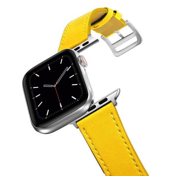 Bagies Apple Watch Hermes Deri Kordon 2/3/4/5/6/7/8/se/Ultra 42mm 44mm 45mm 49mm Uyumlu Kayış - Sarı - 2
