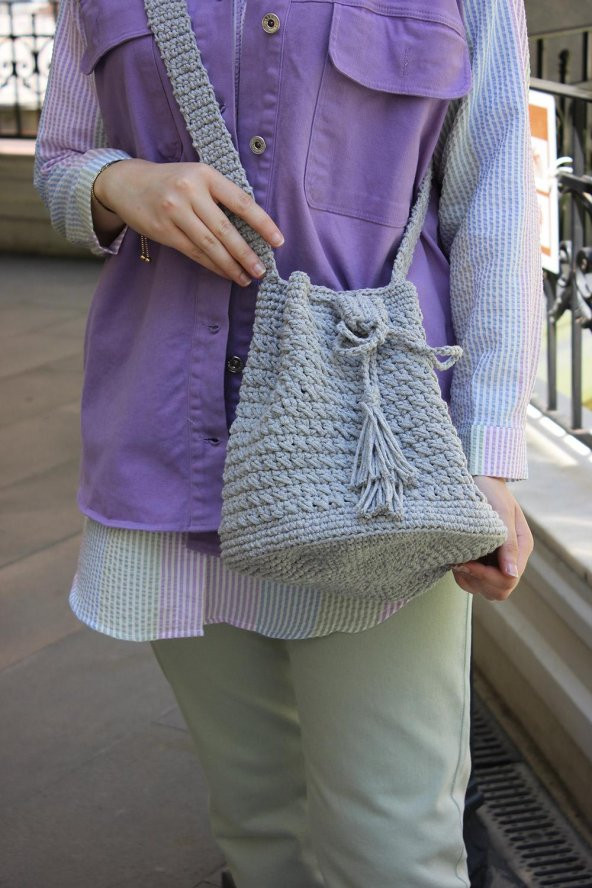 El örgüsü Makrome Gri Çanta - 3