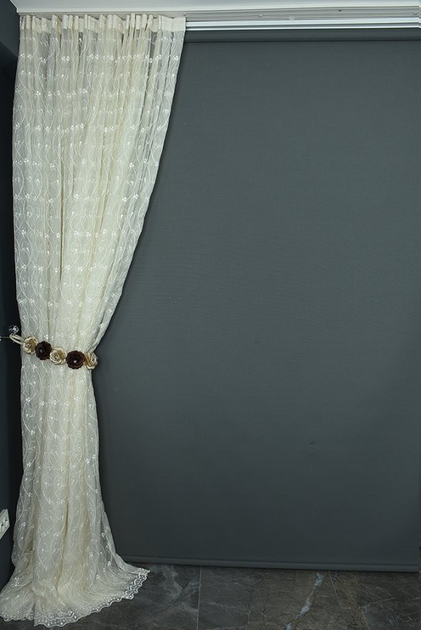 BRODE ZİNCİR KREM RENK TEK KANAT Hazır dikilmiş Pileli Fon Perde 300*260 cm - 5