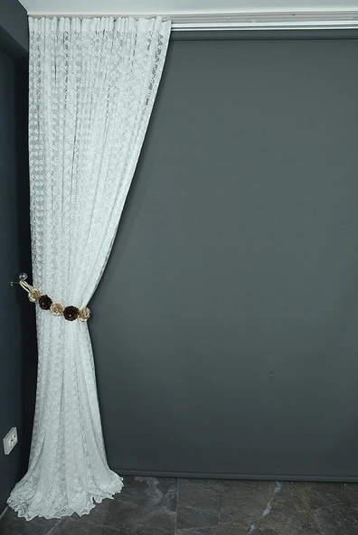 ÇİÇEK MODEL KIRIK BEYAZ RENK TEK KANAT Hazır dikilmiş Pileli Fon Perde 300*260 cm - Resim 5