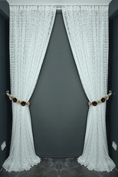 ÇİÇEK MODEL KIRIK BEYAZ RENK TEK KANAT Hazır dikilmiş Pileli Fon Perde 300*260 cm - Resim 7