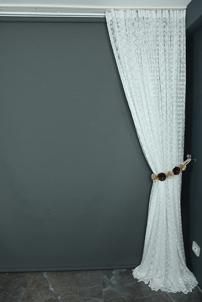 ÇİÇEK MODEL KIRIK BEYAZ RENK TEK KANAT Hazır dikilmiş Pileli Fon Perde 300*260 cm - Resim 6