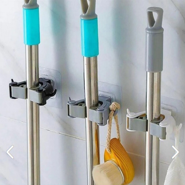 3'lü Paspas Süpürge Fırça Ve Mop Askısı Sap Tutucu Mutfak Banyo Askı Plastik Eşya