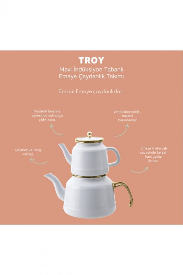 Emsan Troy Maxi Indüksiyon Tabanlı Emaye Çaydanlık Takımı Beyaz - 4