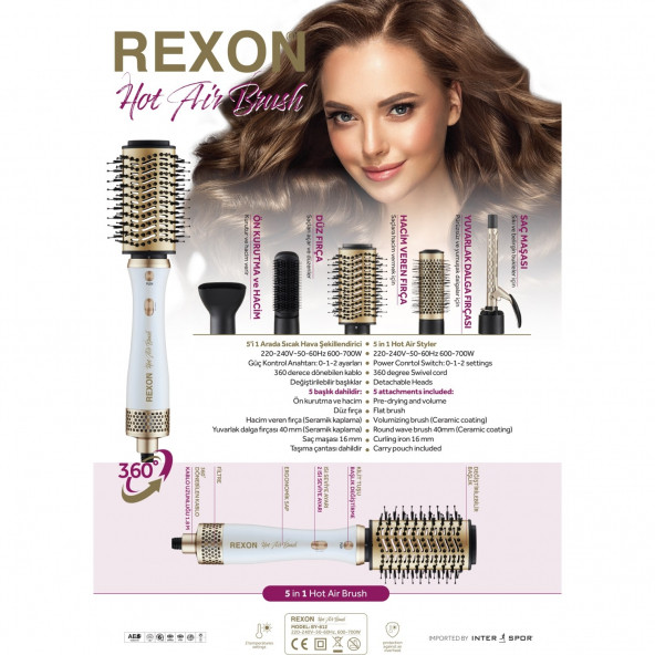 Rexon 5in1 Hot Air Brush Saç Şekillendirme Cihazı - 4