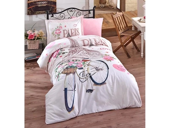 Clasy Ranforce Genç Nevresim Takımı Tek Kişilik Paris Love V1 Pembe
