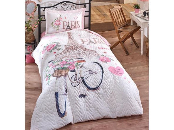 Clasy Ranforce Dört Mevsim Tek Kişilik Set Paris Love V1 Pembe