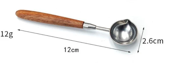 Ahşap Sap Mum Mühürü Eritme Kaşığı Paslanmaz Çelik Gümüş - 2