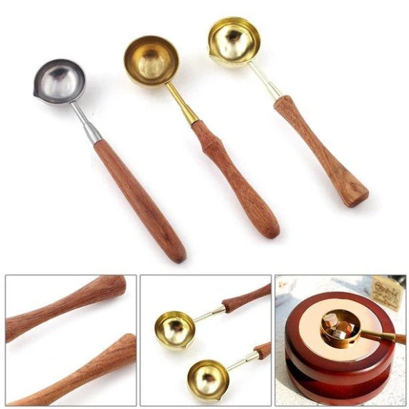 Ahşap Sap Mum Mühürü Eritme Kaşığı Paslanmaz Çelik Gümüş - 5