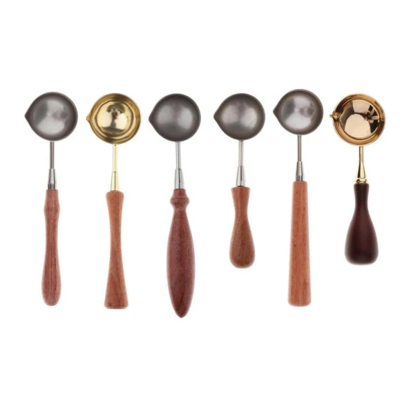 Ahşap Sap Mum Mühürü Eritme Kaşığı Paslanmaz Çelik Gümüş - 6