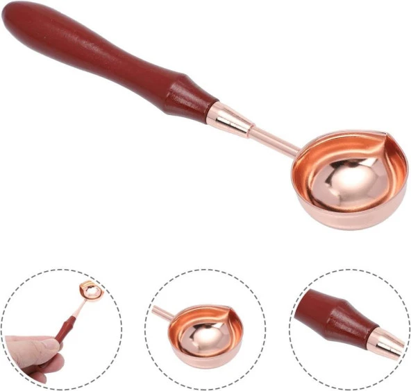Ahşap Sap Mum Mühürü Eritme Kaşığı Paslanmaz Çelik Rose Gold - Resim 4