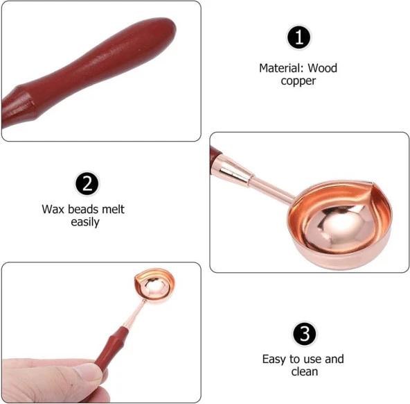 Ahşap Sap Mum Mühürü Eritme Kaşığı Paslanmaz Çelik Rose Gold - Resim 7