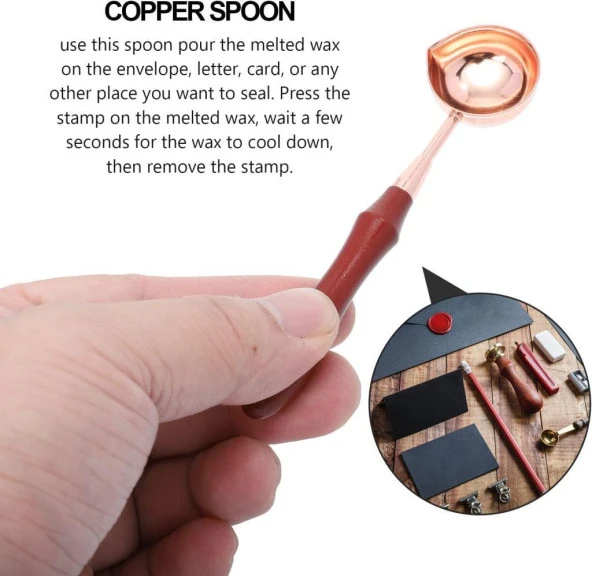 Ahşap Sap Mum Mühürü Eritme Kaşığı Paslanmaz Çelik Rose Gold - Resim 9
