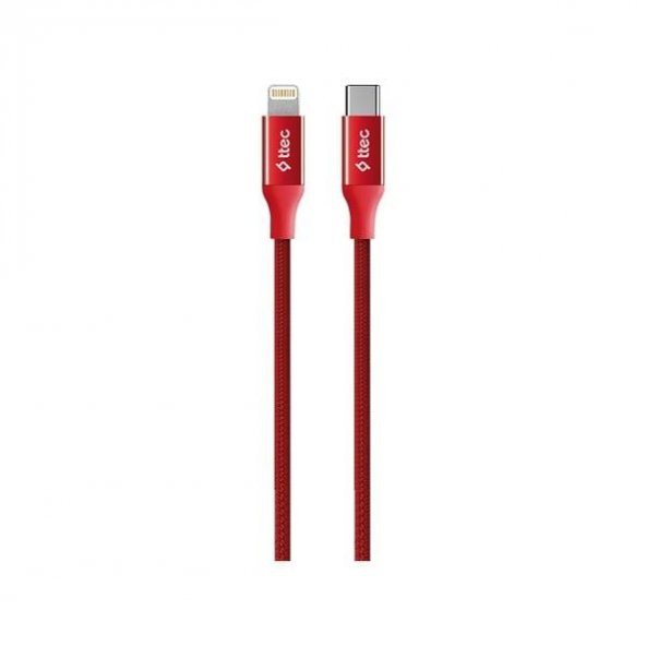 USB-C - Lightning Hızlı Şarj Kablosu 150cm 2DK41 ttec AlumiCable Halat Kablo  Kırmızı