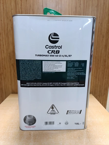 Castrol CRB Turbomax 15W-40 18 Litre Motor Yağı Üretim Yılı 2025 - 2