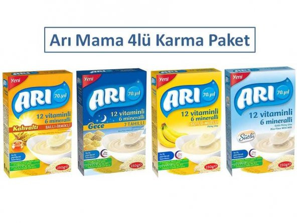 Arı Mama 250 gr 4lü Karma Paket - Ballı İrmikli + Sütlü + Muzlu + 7 Tahıllı Gece