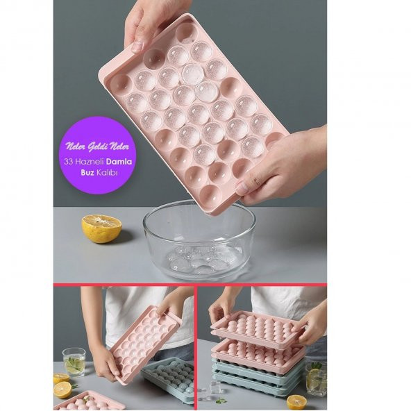 Büyük Boy Kapaklı 33 Bölmeli Damla Buz Kalıbı Kapaklı Damla Model Kokteyl Sunum Buz Kalıbı