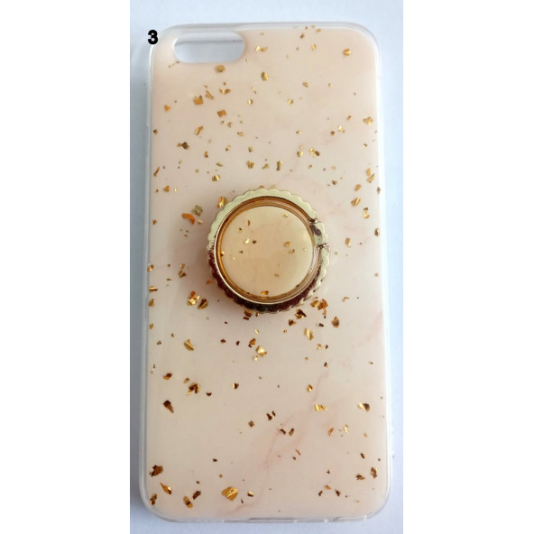 Apple İphone 6/6s Yüzüklü Simli Mermer Desenli Kılıf - 3