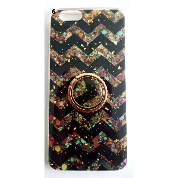 Apple İphone 6/6s Yüzüklü Simli Mermer Desenli Kılıf - 5