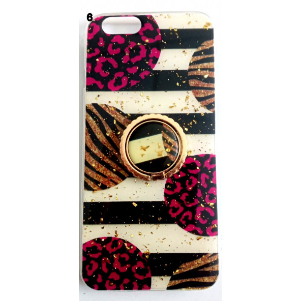 Apple İphone 6/6s Yüzüklü Simli Mermer Desenli Kılıf - 6